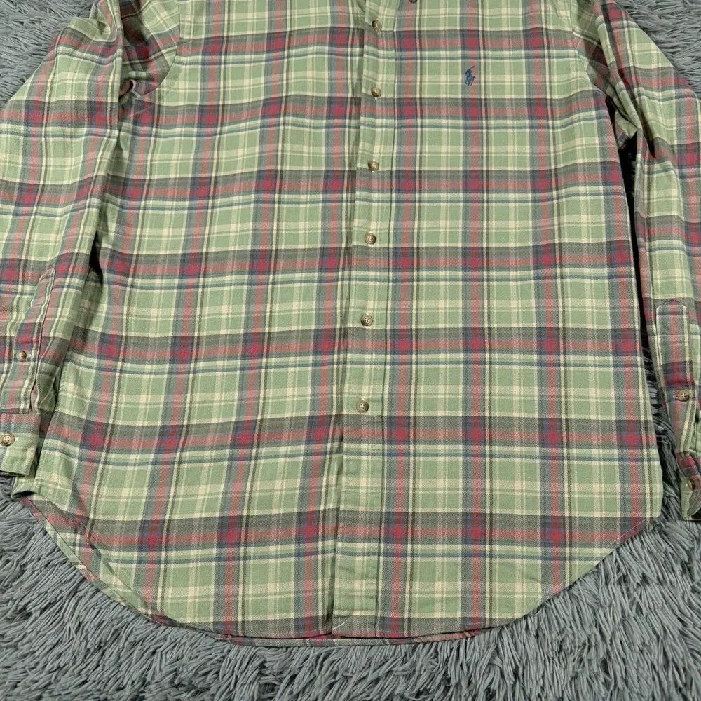 Polo Ralph Lauren Shirt Large Green Blue Button Down Plaid Classic Fit Mens